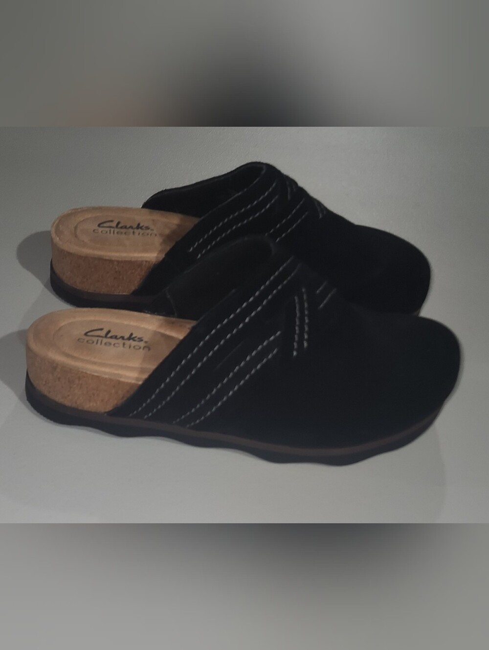 Women's Clarks Black Brynn Glide Leather Suede Slip-On Mules Size US 8 - Picture 4 of 7